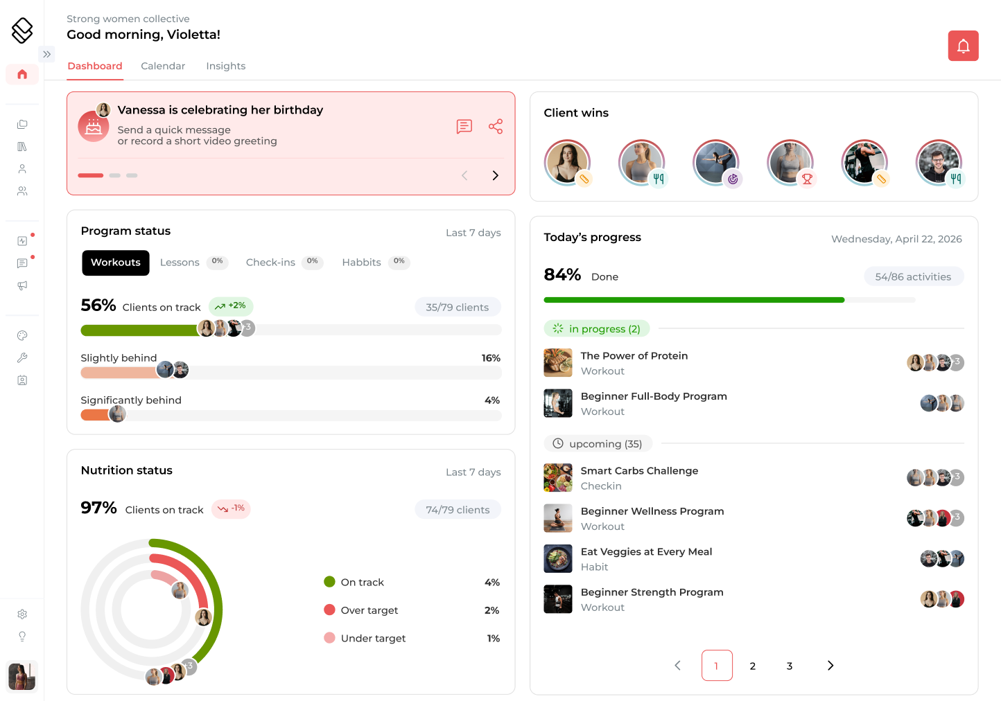 Stridist coaching dashboard