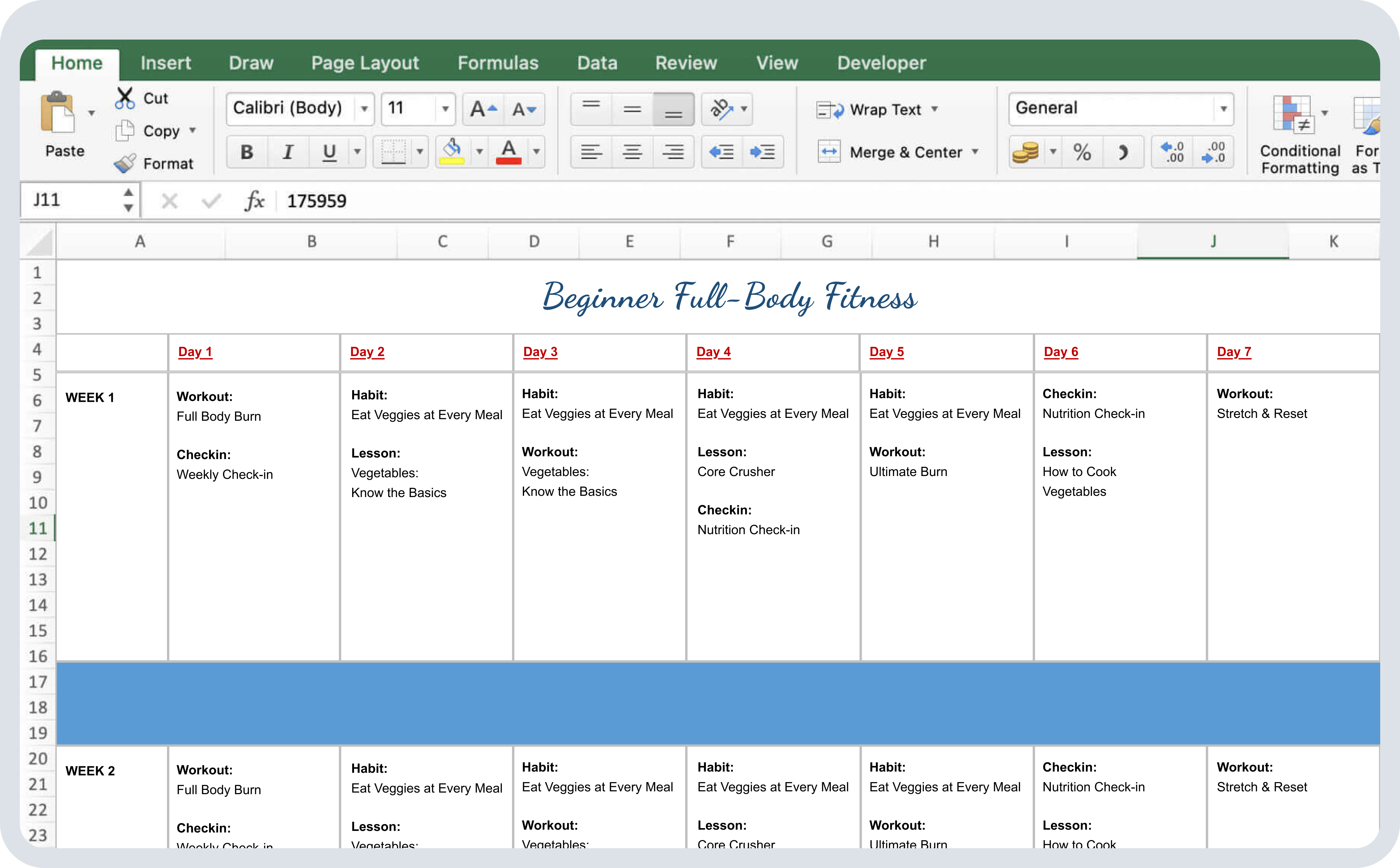 Before: spreadsheet-style coaching plan